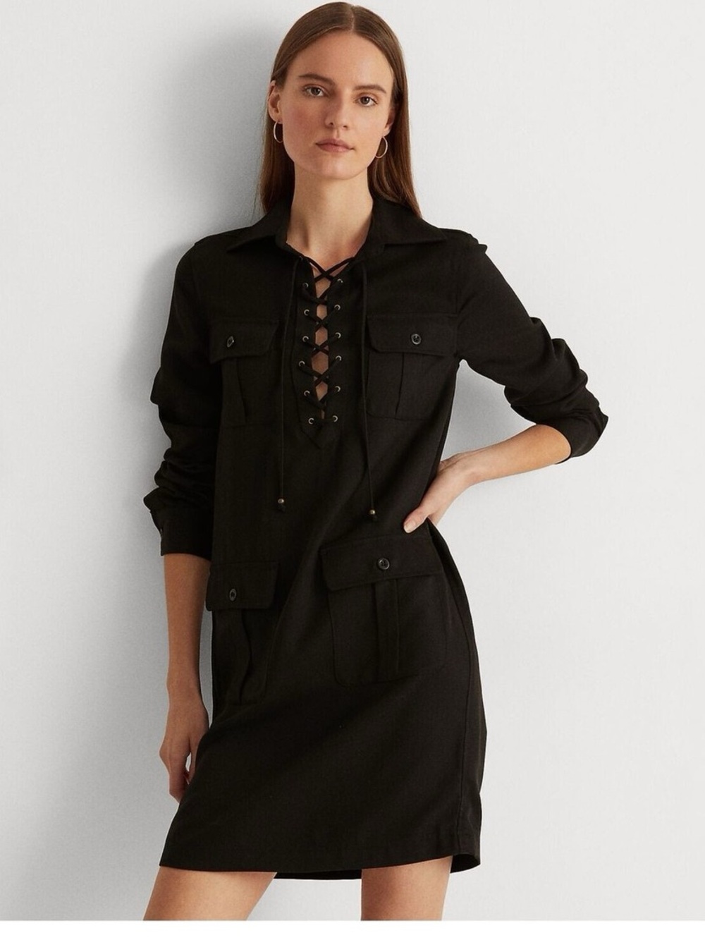 Ralph Lauren women's Lace-up front Polo Black Twill Timeless Dress - size 4